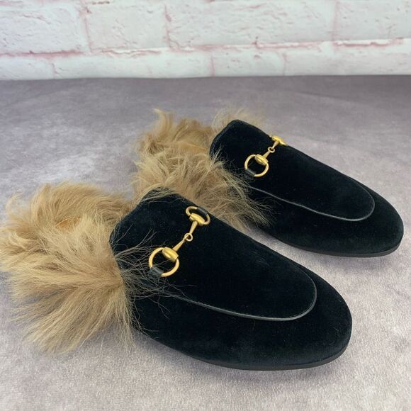 Gucci Horsebit Princetown Velvet Fur Slippers Loafers 36.5 - Picture 2 of 12